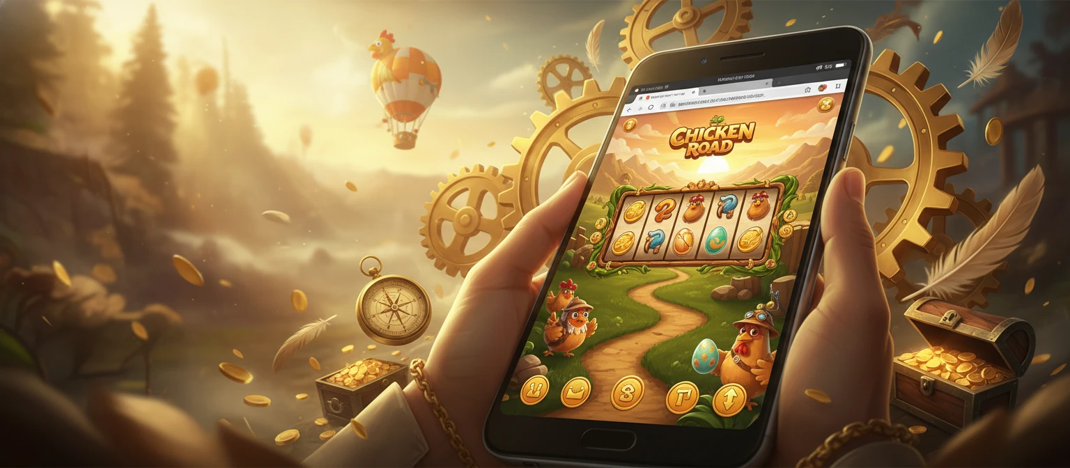 Telefon mobil cu Chicken Road rulând în browser